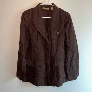 Apostrophe Chocolate Brown Blazer Jacket Women’s Size 100% Linen Lagenlook